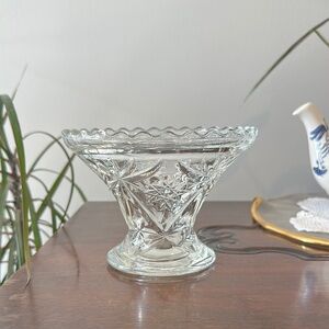 Vintage Anchor Hocking Clear Glass Etched Vase Bowl
